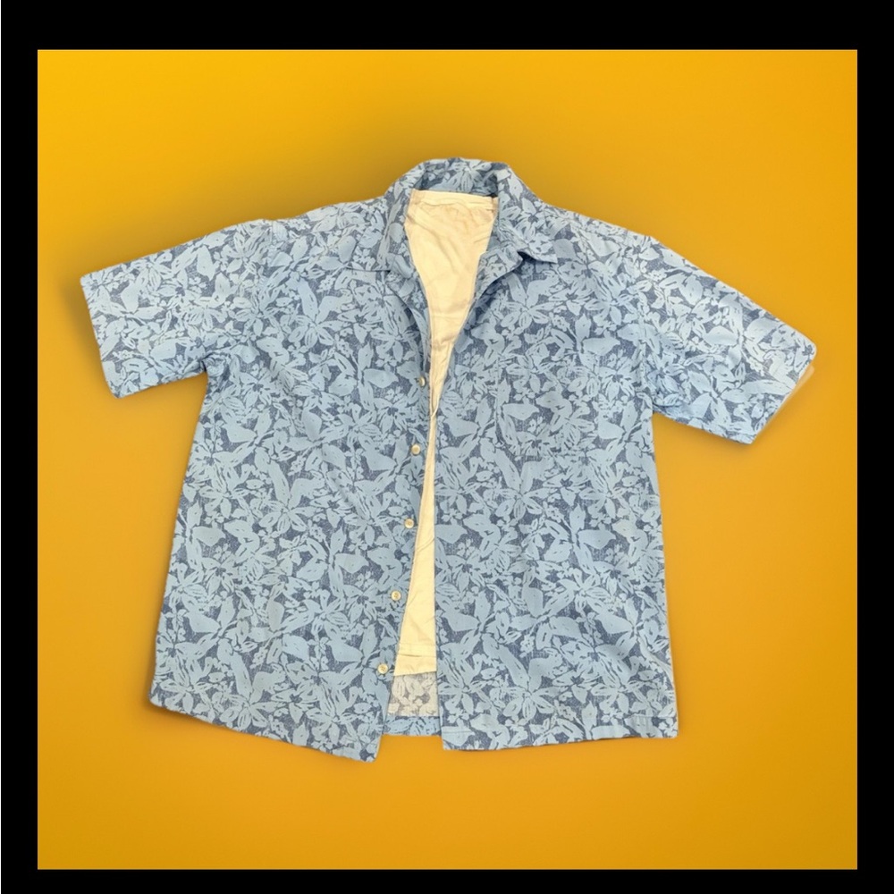 Eddie Bauer Blue Floral Hawaiian Shirt Size Tall Large